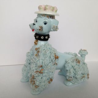 Vintage Retro Spaghetti Poodle Dog Porcelain Figurine,  Rhinestone Collar Japan