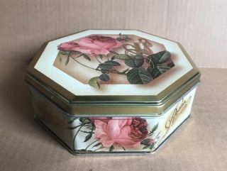 Vintage Octagonal &flat Shaped Roses Design Container Metal Tin Empty Box