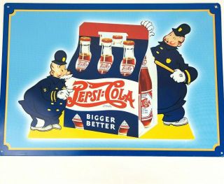 Pepsi Cola Bigger Better Vintage Soda Tin Metal Sign Police Men Blue