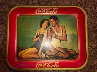 Vintage Coca Cola Serving Tray Johnny Weissmuller And Maureen O’sullivan