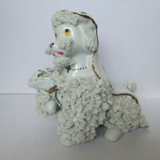 Vintage Religious Spaghetti Poodle Dog Porcelain Figurine W Gold Accents Japan