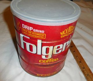 vintage Folger ' s Mountain Grown Coffee Tin Can with lid EMPTY 48 ozs 2