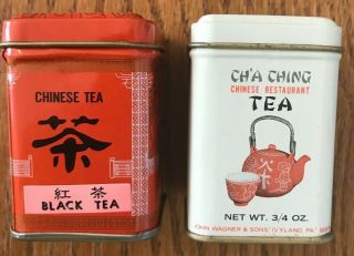 2 Mini Tea Tins Cha Ching Chinese Restaurant John Wagner & Sons 3/4 Oz Vintage