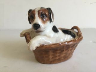 Vintage Royal Doulton Terrier Puppy Dog In A Bed Basket Figurine Hn 2547