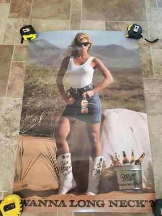 (vtg) Miller Mgd Beer Sexy Cowboy Girl & Boots Bar Poster Man Cave Game Room