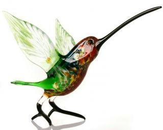Hummingbird Glass Sculpture,  Blown " Murano " Art,  Home Decor Green Bird Figurine