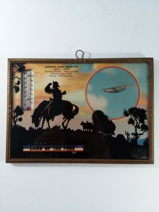 Vtg Land Of The Reverse Painted Silhouette Cowboy Wwii Bomber Nyc Dairy