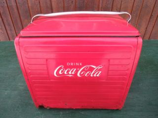 Old 1950s Red Coca Cola Cooler Chest With Lid Drink Soda Great For Decoration