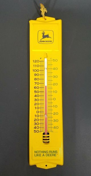 Vintage John Deere Yellow Metal Thermometer Wall Hanging Temperature Gauge