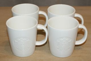 4 Starbucks Coffee White Etched Siren Mermaid Espresso 3 Oz Mugs Demitasse Cups