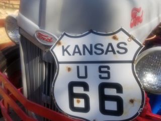 " Kansas " Route 66 Vintage Porcelain Steel Road Sign