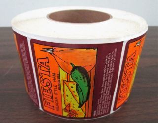 Vintage Nos Fiesta Mexican Style Ham Grocery Store Label Sticker Roll