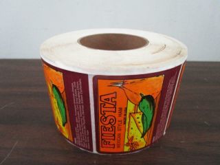 VINTAGE NOS FIESTA MEXICAN STYLE HAM GROCERY STORE LABEL STICKER ROLL 3