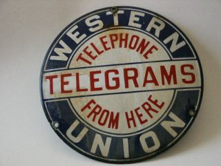 Western Union Telegrams Round Porcelain 8 "