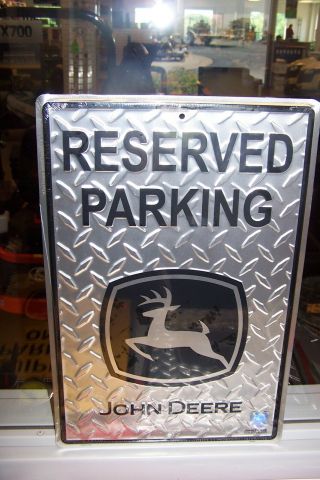 John Deere " Reserved Parking " Metal Sign 18 " X 12 " Silver/black