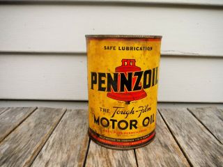 Vintage 1 Quart Pennzoil Motor Oil Can Metal Quart Red Bell Man Cave Nr