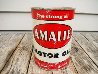 Vintage 1 Quart Amalie Motor Oil Can Full Neat Man Cave Great Graphics