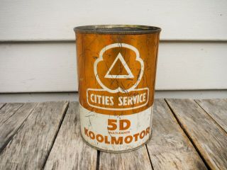 Vintage 1 Quart Cities Service 5d Koolmotor Motor Oil Can Great Graphics Nr