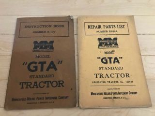 Vintage Minneapolis Moline Gta Instruction Book & Repair Parts List