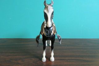 Vintage 1960 ' s Breyer Black and White Pinto Horse With Snap Western Saddle 2