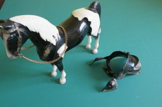 Vintage 1960 ' s Breyer Black and White Pinto Horse With Snap Western Saddle 7