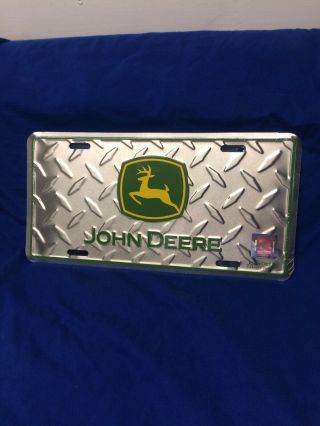 John Deere Metal License Plate Diamond Finish; Green Yellow Truck Car Size