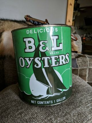Vintage Gallon B & L Brand Oyster Tin Can Bivalve,  Md Md 281