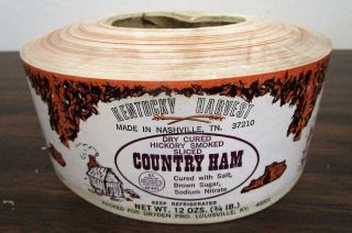 Vintage Nos Kentucky Harvest Country Ham Grocery Store Label Sticker Roll