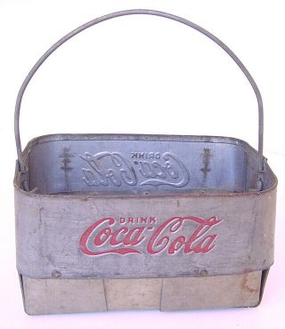 Vintage " Drink Coca - Cola " 6 - Pack All - Metal Carrier