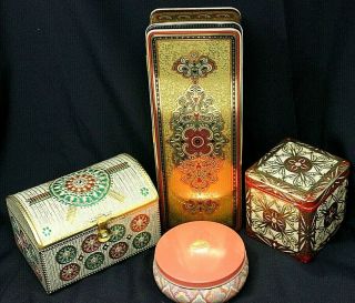 Vintage Set Of 4 Decorative Tins,  West Germany Holland Slk Co Avon Designs