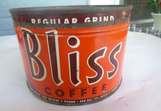 Vintage Bliss Coffee 1 Lb Keywind Tin Can Right Lid General Foods Maxwell House