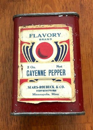 Scarce Antique Flavory Cayenne Pepper Spice Tin Can Sears Roebuck Minneapolis