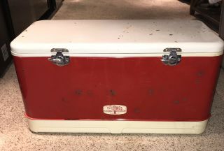 Thermos Red Metal Cooler Big 2 Latch Camping Ice Chest Box