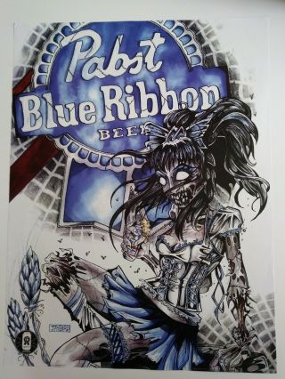 Rare Pabst Blue Ribbon Pbr 2016 Beer Art Promo Poster Zombie Woman 18 " ×24 "