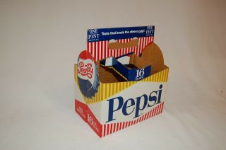 Pepsi Cola Glass Vintage Bottle Cap 6 Pack Cardboard Carton Carrier 1960s Sign