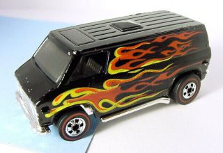 1974 Mattel Hot Wheels Redline Van Black W Flames Tampo Hk Chevy