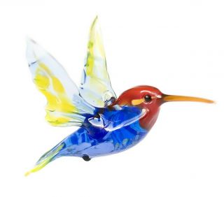 Hummingbird Blue,  Red Figurine,  Blown Glass " Murano " Art Ornament Made In Russia