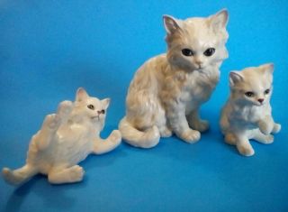 Vintage Japan Lefton White Persian Cat & Kitten Figurines Set 1513 & 1514