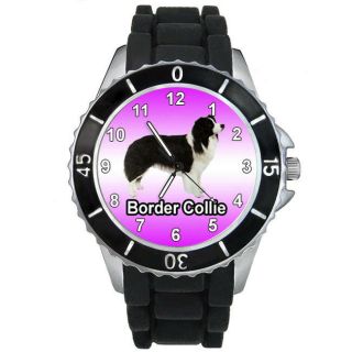 Border Collie Dog Mens Ladies Black Jelly Silicone Strap Wrist Watch S728e
