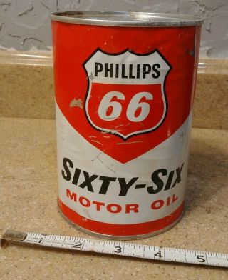 Vintage Quart Phillips 66 Sixty - Six Oklahoma Metal Motor Oil Can