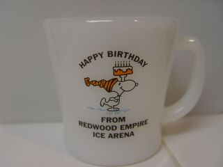 Anchor Hocking Snoopy Happy Birthday From Redwood Empire Ice Arena Coffee Mug