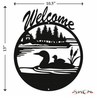 Swen Products Duck Loon Black Metal Welcome Sign