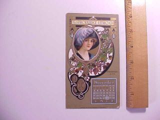 1912 Cincinnati Strobridge Litho Calendar Card Art Nouveau American Lady Vg,