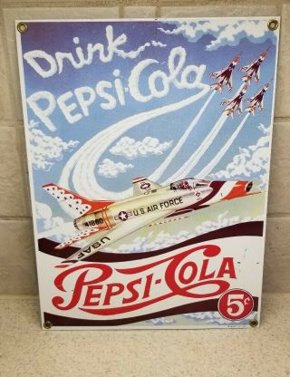 Ande Rooney Pepsi Cola Porcelain Sign Thick Heavy,  Brass Grommets Thunderbirds