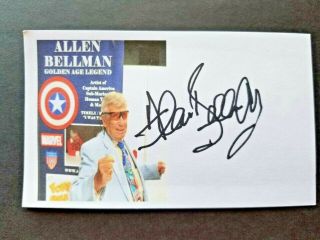 Allen Bellman " Captain America " (golden Age Legend) Autographed 3x5 Index Card