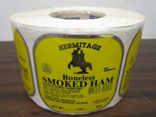 Vintage Nos Hermitage Boneless Smoked Ham Grocery Store Label Sticker Roll