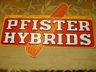 Vintage Pfister Hybrids 2 Sided Corn Farm Metal Tin Weathervane Sign