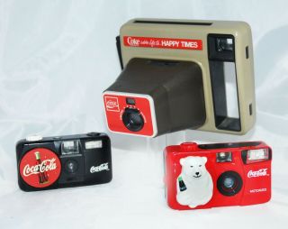 Set Of 3 Coca - Cola Cameras From Kodak & Coca - Cola 1977 - 2000
