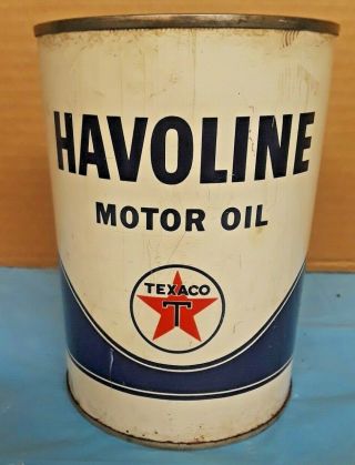 Vintage 1 Quart Texaco Havoline Motor Oil Can Metal Quart Nr Man Cave