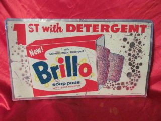 Vintage Brillo Soap Pads Tin Sign 1st With Detergent 8 X 14 "